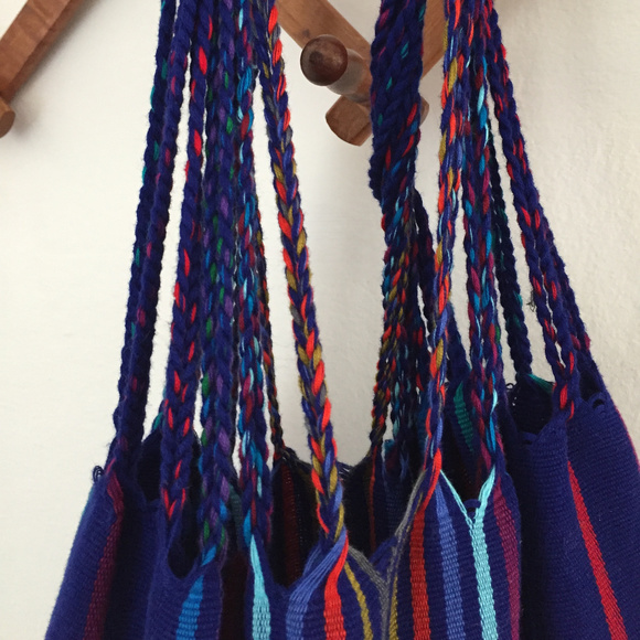 Mexican Striped Woven Tote Bag Women's Handmade - Picture 3 of 3